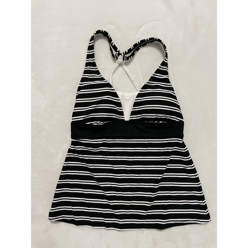 Nautica Tankini Top Size Small Black White Striped Swimsuit